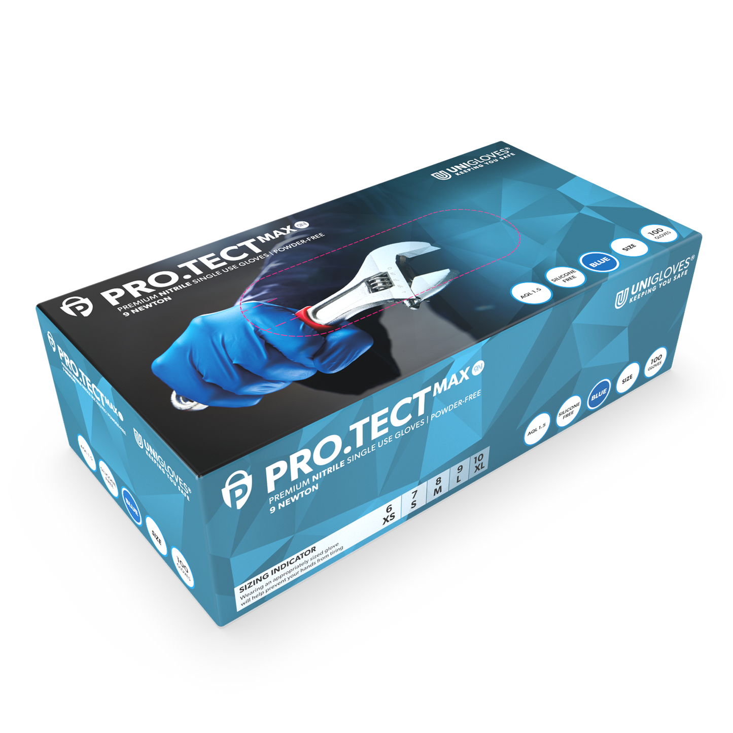 PRO.TECT Guantes Nitriilo Max 9N Azul Extra Fuertes Caja de 100