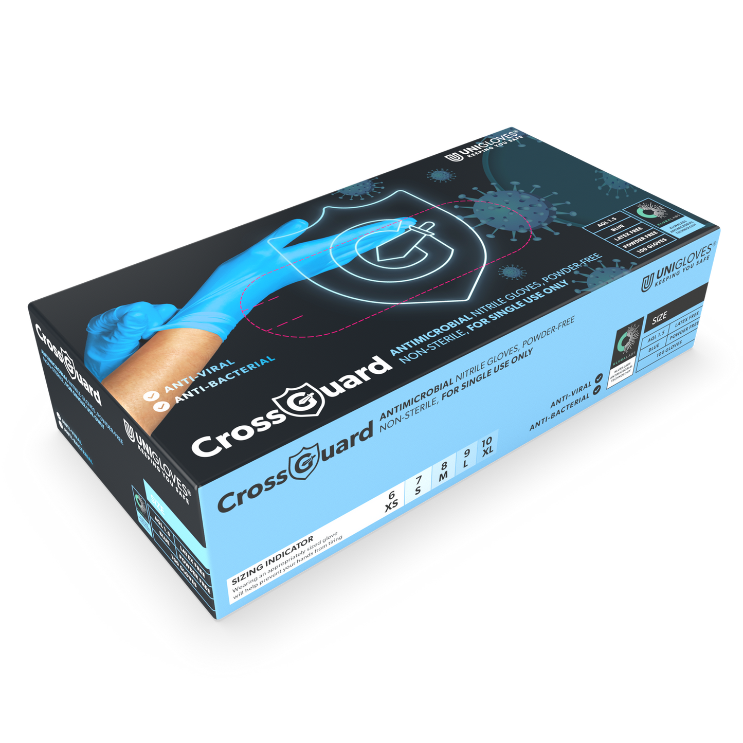 CROSSGUARD Guantes Nitrilo Antimicrobianos Caja de 100