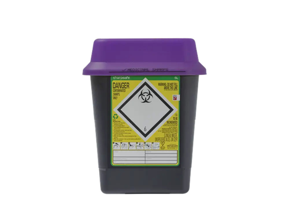 Contenedor de Punzantes Sharpsafe Púrpura de 5 Litros