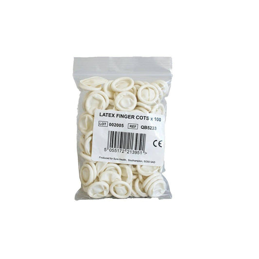 Latex Finger Cots Bag of 100 QB5233 UKMEDI.CO.UK