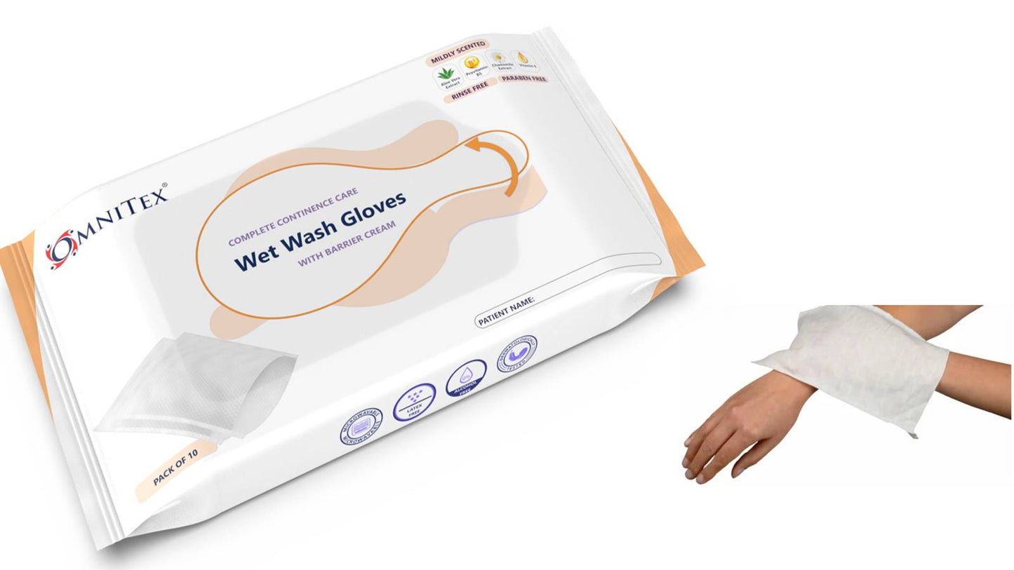 Omnitex Bed Bath - Guantes de lavado húmedo con crema barrera (10 unidades)