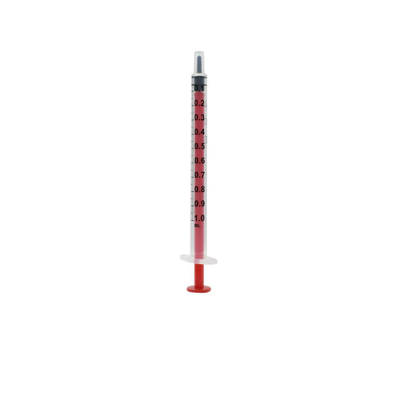 Jeringas Acuject de 1 ml con bajo espacio muerto, color rojo