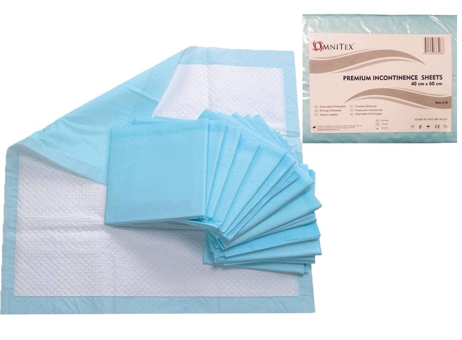 Omnitex Sábanas desechables premium para incontinencia en silla, 40 cm x 60 cm, paquete de 25