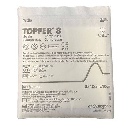 10 cm x 10 cm Topper 8 hisopos de gasa estériles Paquete individual de 5