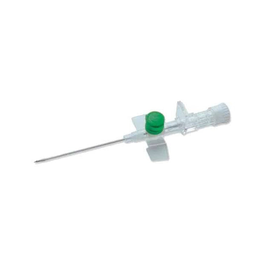 Cánula intravenosa Terumo Versatus con alas y con puerto, color verde, 18 g, 0,75 pulgadas