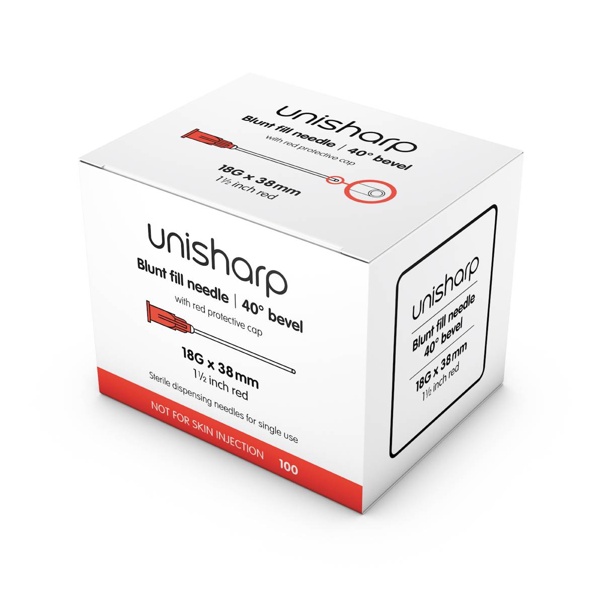 Agujas de dibujo sin punta Unisharp de 18g y 1.5 pulgadas rojas