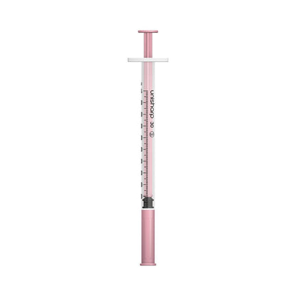 Jeringa y aguja Unisharp rosa de 1 ml, 0,5 pulgadas y 30 g u100