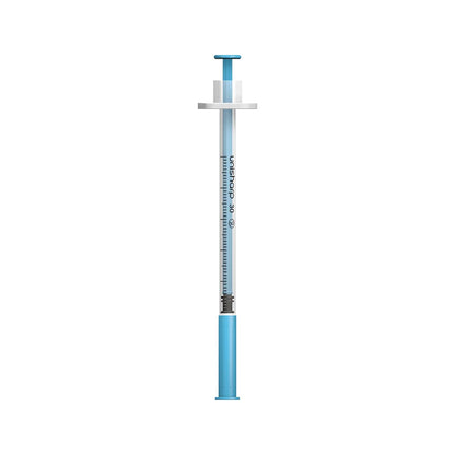 Jeringa y aguja Unisharp azul de 0,5 ml, 0,5 pulgadas y 30 g u100