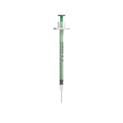 Jeringa y aguja Unisharp verde de 0,5 ml, 0,5 pulgadas y 30 g u100