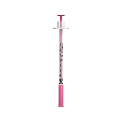 Jeringa y aguja Unisharp rosa de 0,5 ml, 0,5 pulgadas y 30 g u100