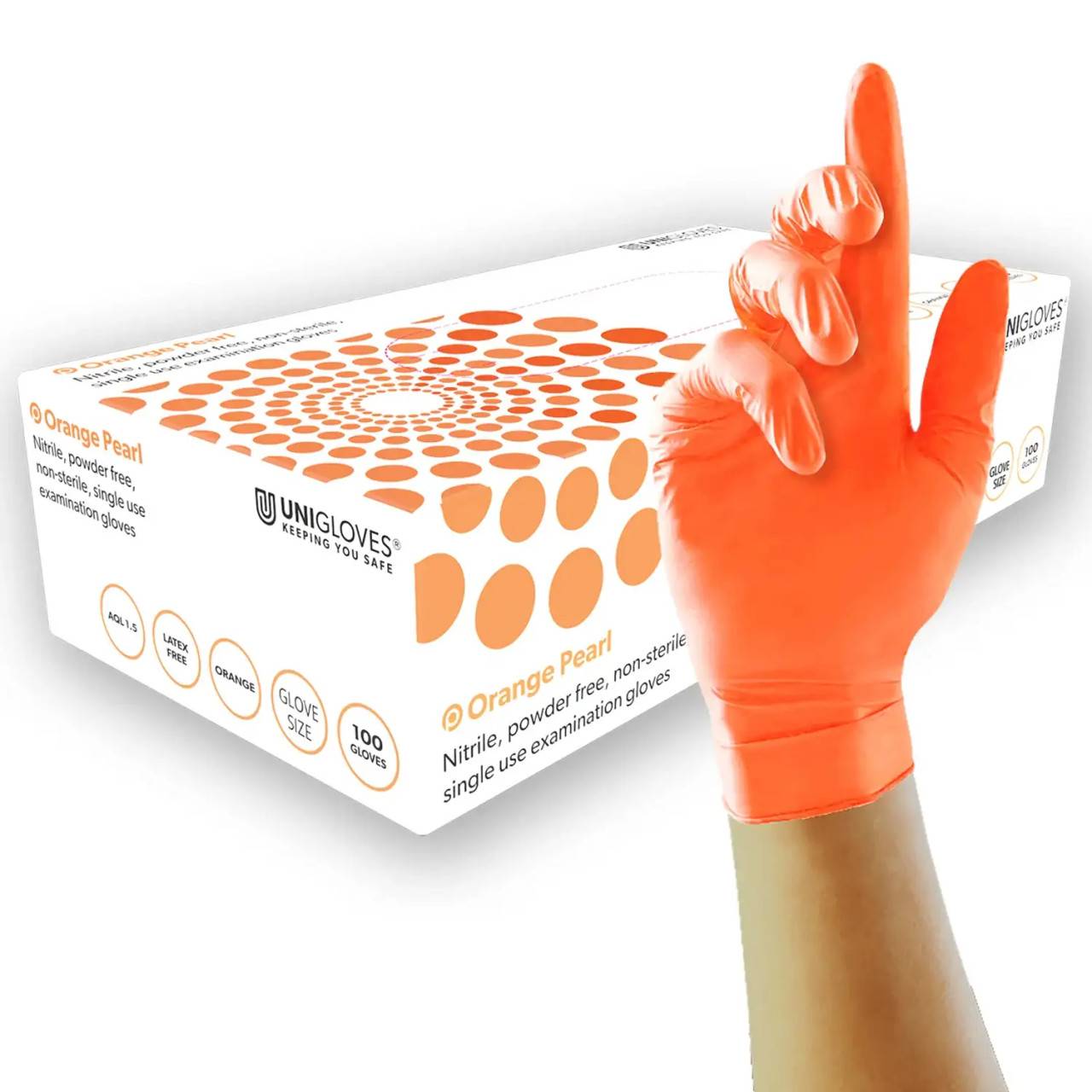 Guantes de nitrilo Unigloves de color naranja perlado