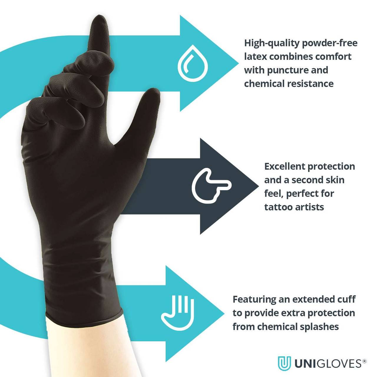 Guantes de látex negros con puños largos Unigloves Select